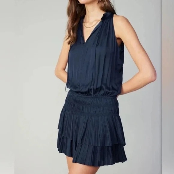 Mustard Seed Dresses & Skirts - Mustard Seed Navy Blue Elastic Waist Tiered Ruffle Skirt V-neck Dress Medium